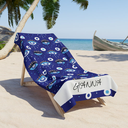 Custom Name Evil Eye Beach Towel — Personalized Beach Towel
