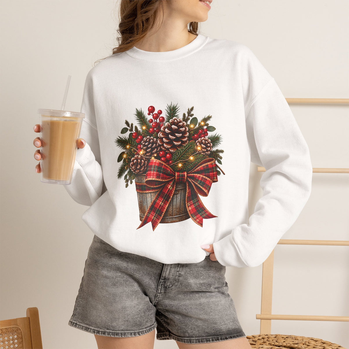Christmas Pinecone Basket Crewneck Sweatshirt