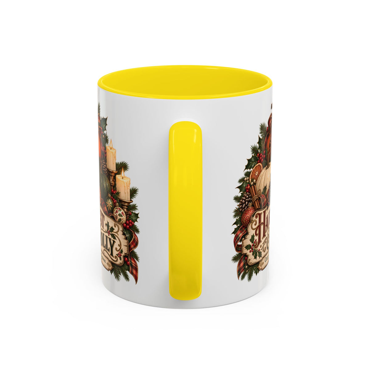 Harvest & Holly Accent Coffee Mug - Vintage Christmas Holiday Mug (11 oz)
