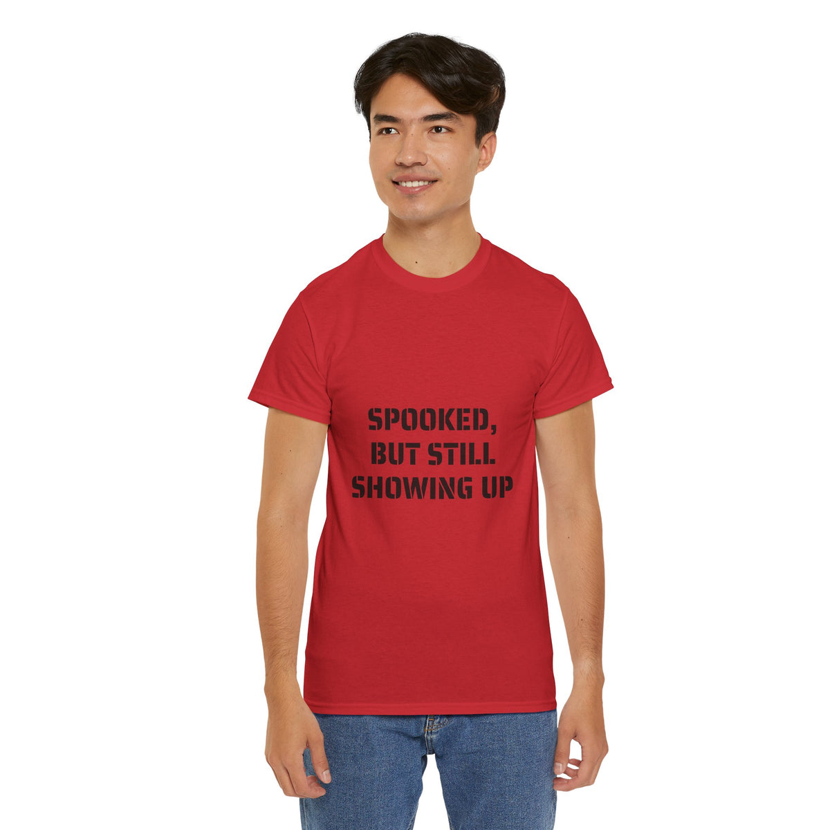 Spooked, But Still Showing Up Unisex Heavy Cotton Tee | Halloween, Funny T-Shirt