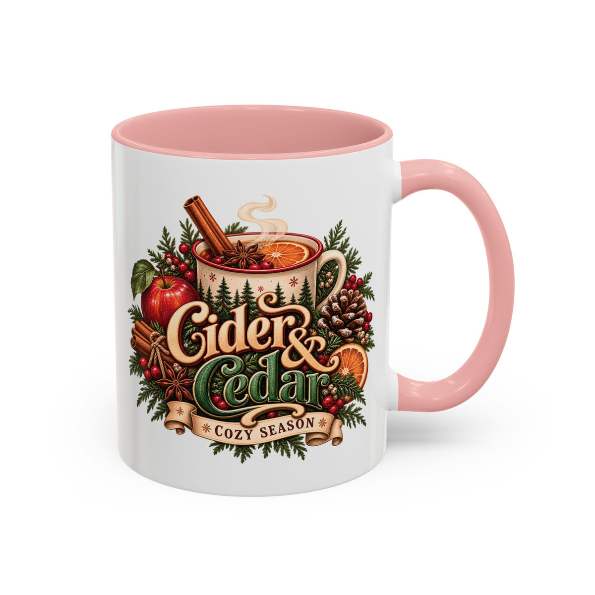 Cider & Cedar Accent Coffee Mug — Cozy Fall Hot Drink Gift (11 oz)