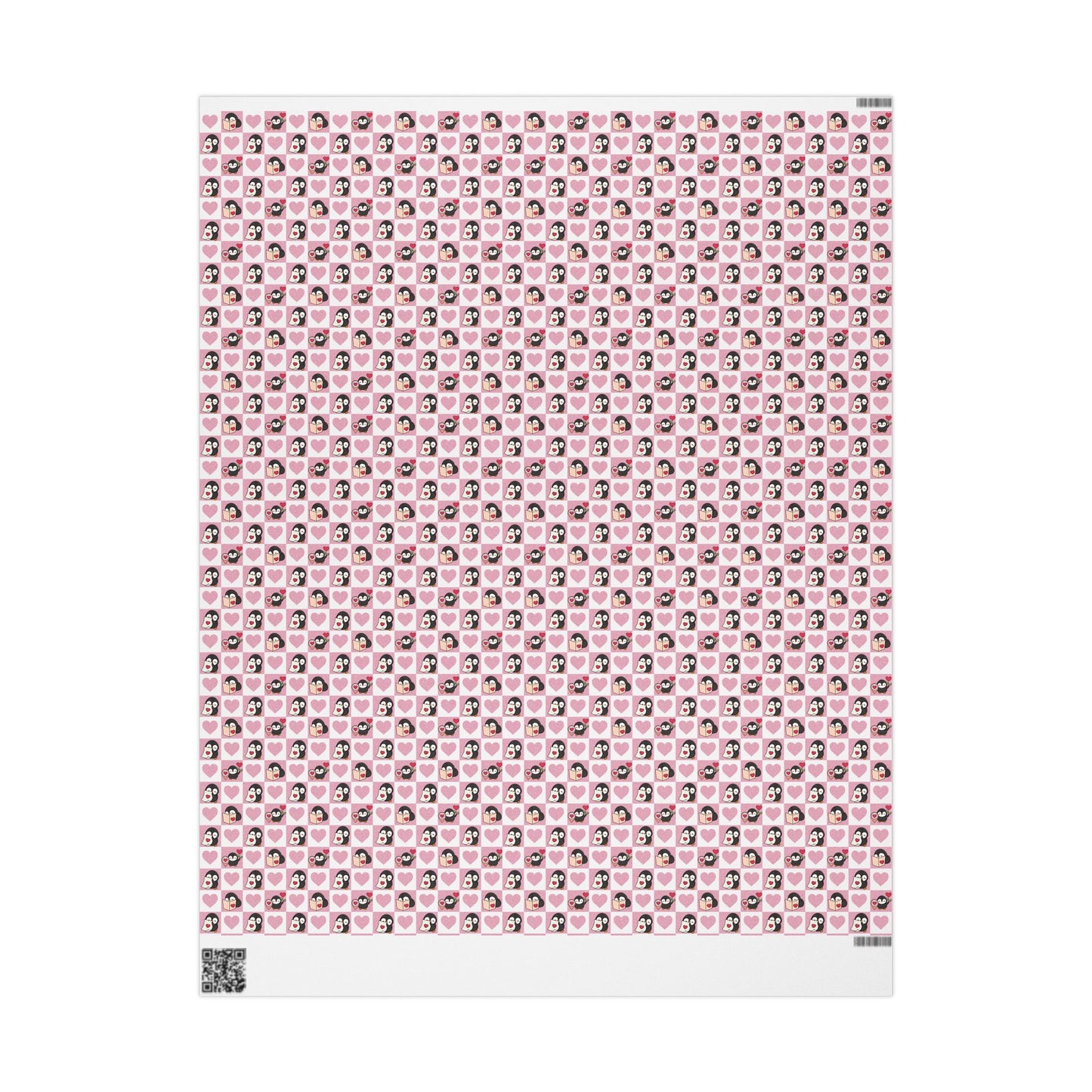 Penguin Hearts Wrapping Paper Roll — Pink Valentine Gift Wrap