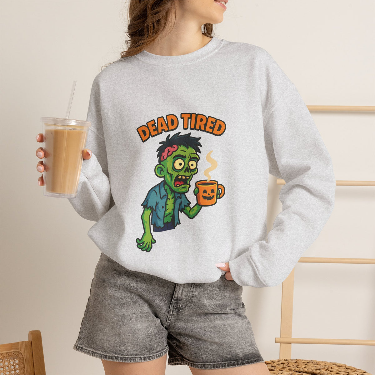 Dead Tired Zombie Sweatshirt, Funny Halloween Crewneck, Spooky Season Apparel