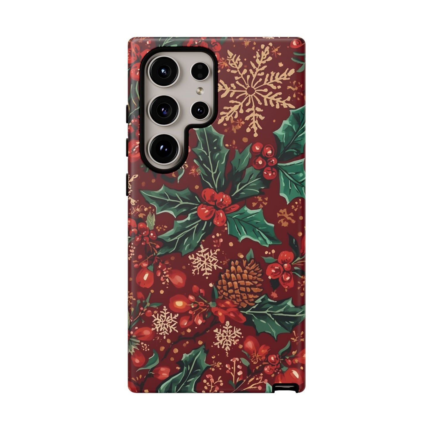 Christmas Floral Phone Case, Dual Layer Case for Iphone 17, 16, 15, 14, 13, 12, 11 & Samsung