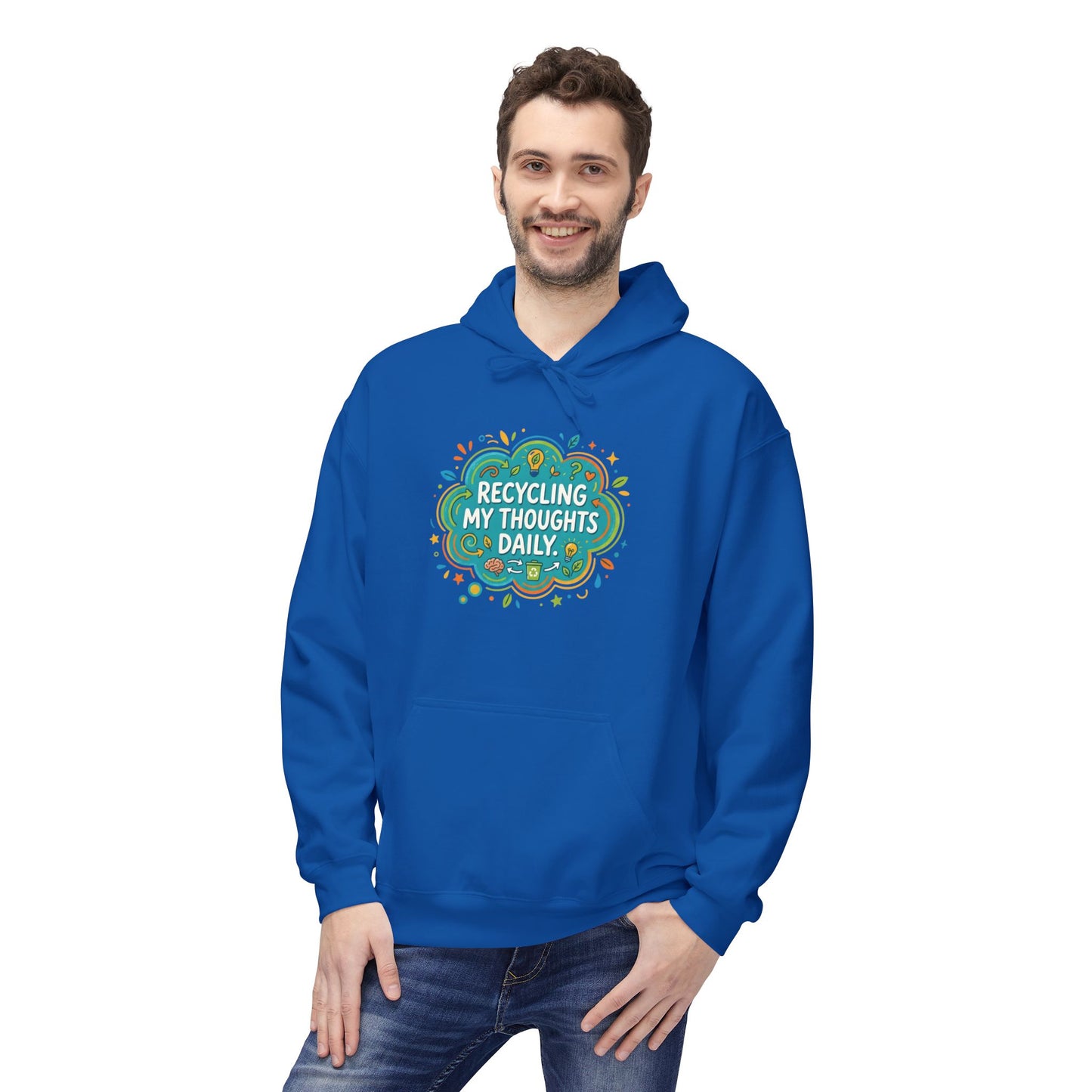 Unisex Hoodie — "Recycling My Thoughts" Eco-Friendly Graphic Pullover, Funny Mental Health Sweatshirt, Earth Day Gift