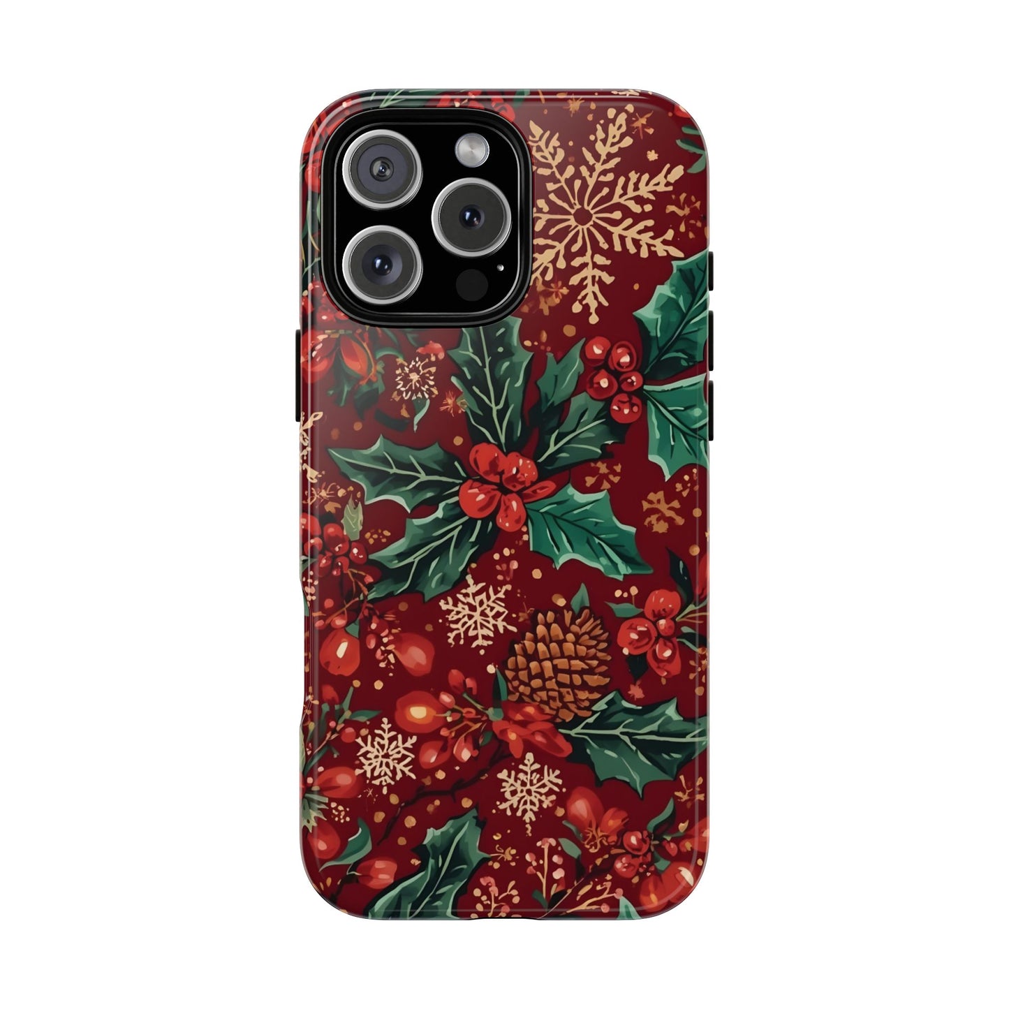 Christmas Floral Phone Case, Dual Layer Case for Iphone 17, 16, 15, 14, 13, 12, 11 & Samsung