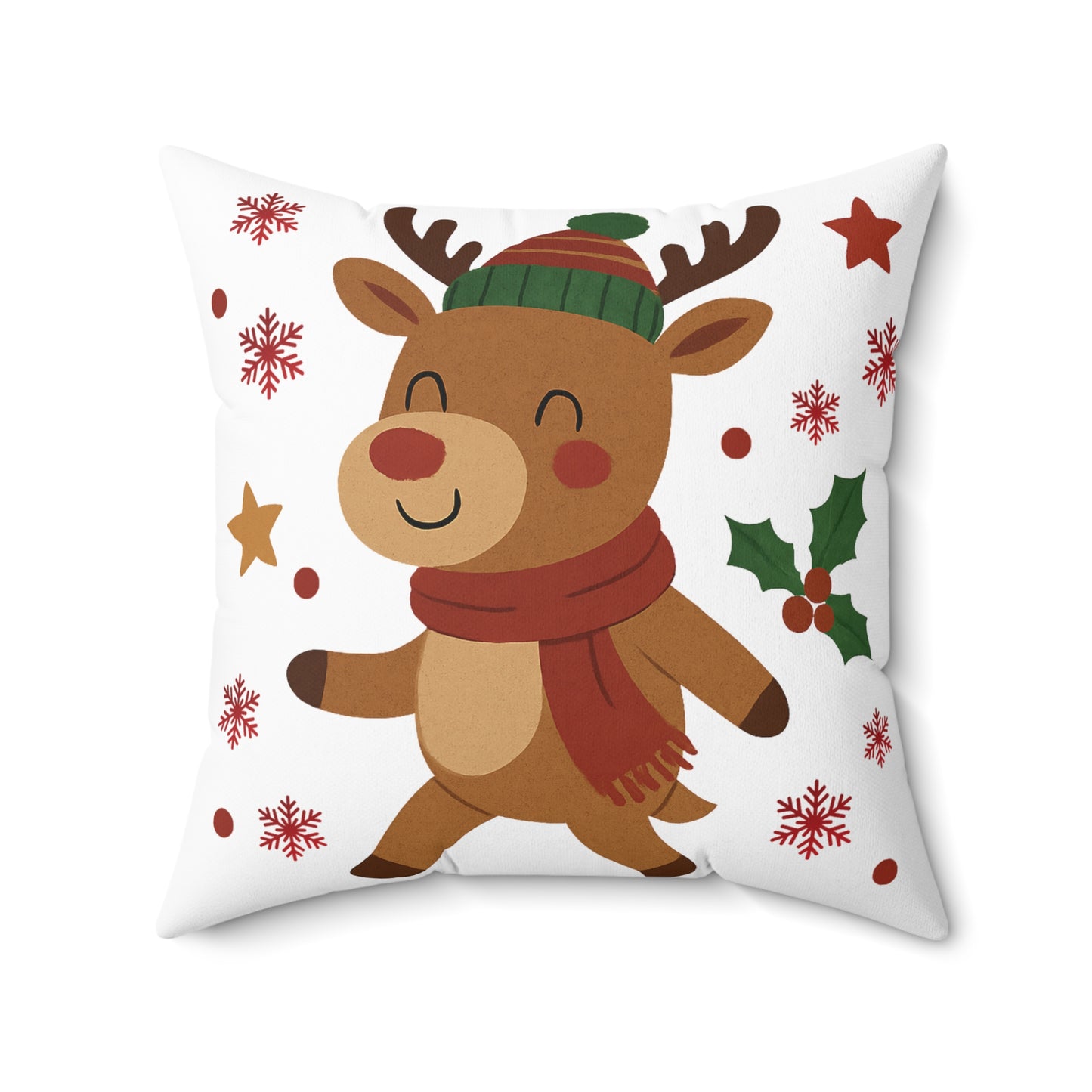Cute Christmas Reindeer Throw Pillow — Festive Holiday Decorative Cushion