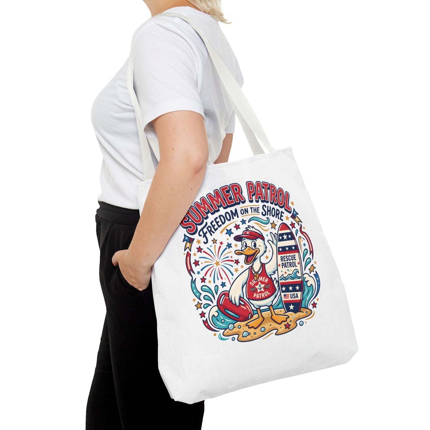 Summer Patrol Beach Tote Bag – 'Freedom on the Shore' Patriotic Design, 4th of July Gift