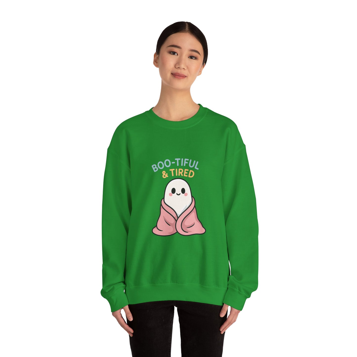 Boo-tiful & Tired Sweatshirt, Halloween-Themed Design