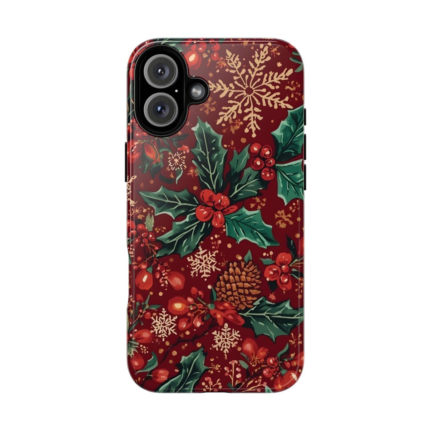 Christmas Floral Phone Case, Dual Layer Case for Iphone 17, 16, 15, 14, 13, 12, 11 & Samsung