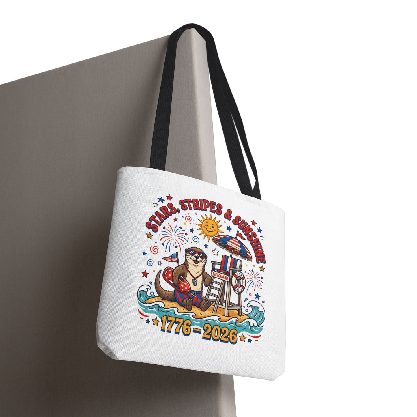 Stars, Stripes & Sunshine Tote Bag — 1776–2026 Patriotic Summer Beach Tote, 4th of July Tote