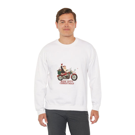 Christmas Motorcycle Sweatshirt - "Ride Into Christmas" Santa Biker Holiday Crewneck