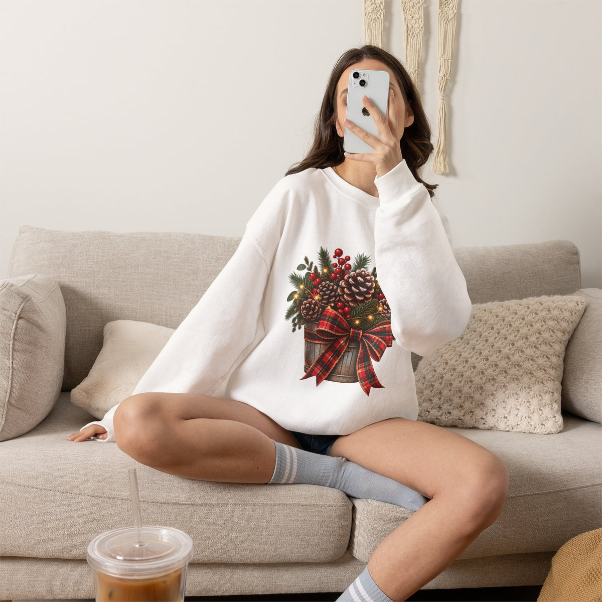 Christmas Pinecone Basket Crewneck Sweatshirt