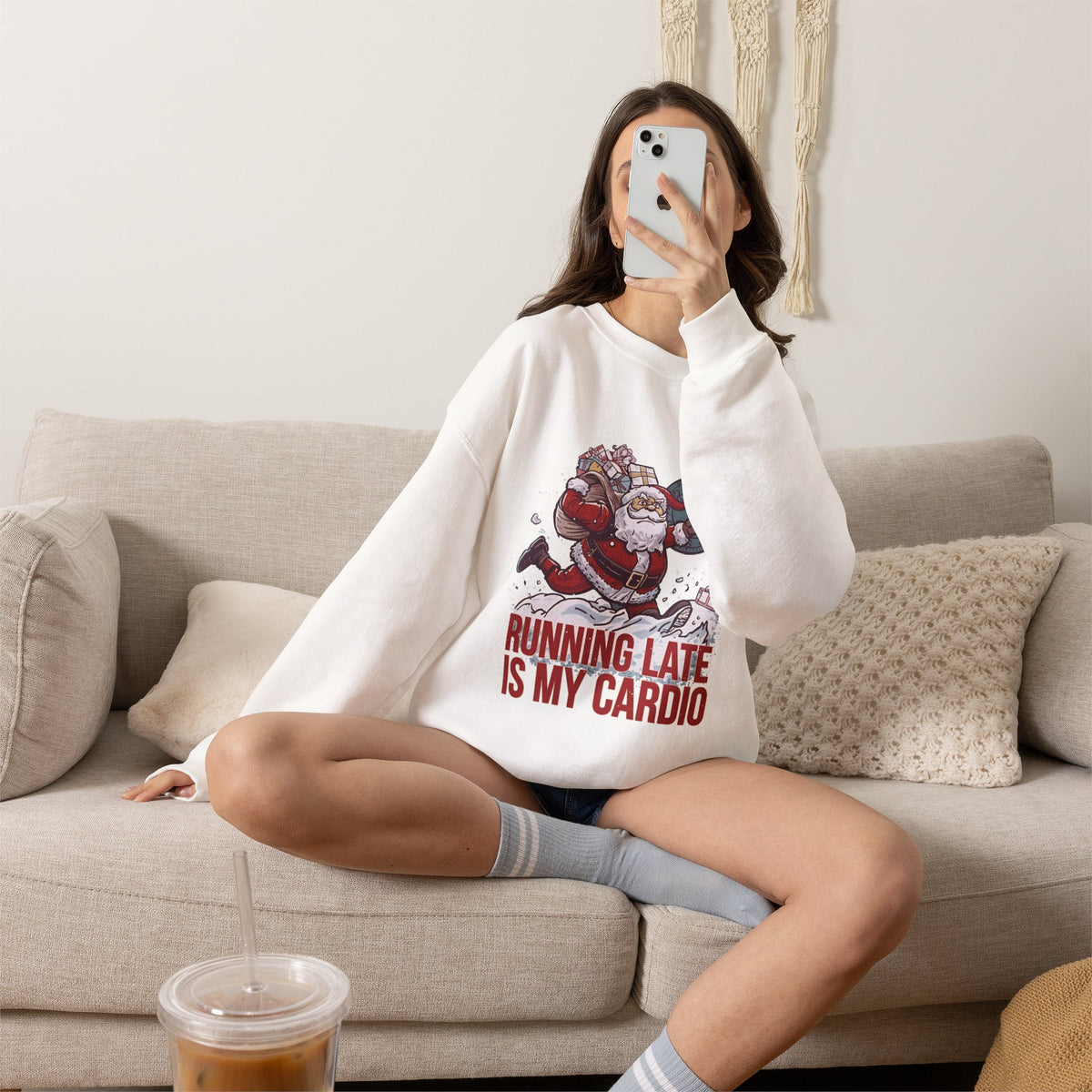 Santa Cardio Sweatshirt - Holiday Funny Gift, Christmas Apparel, Unisex Crewneck, Santa Workout