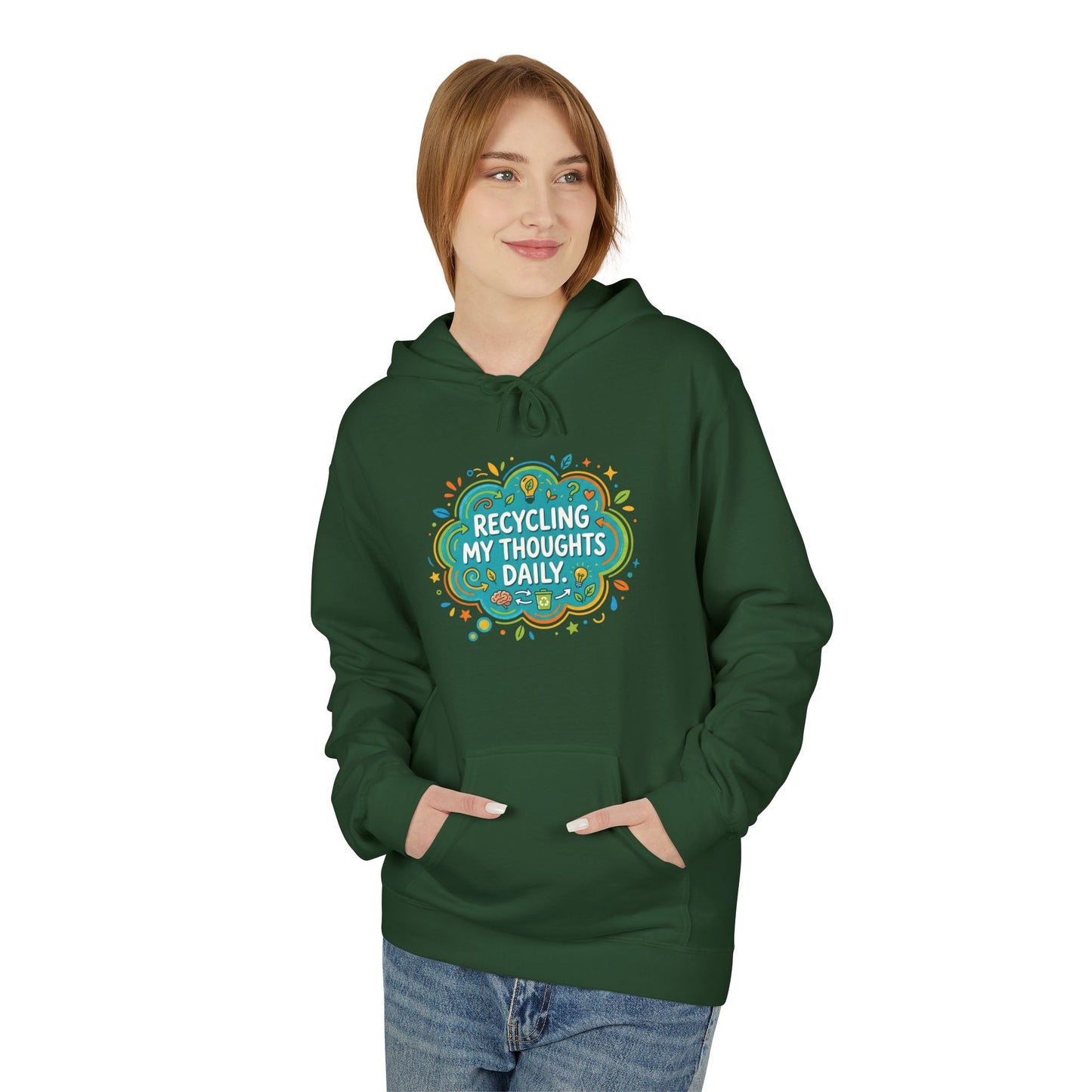 Unisex Hoodie — "Recycling My Thoughts" Eco-Friendly Graphic Pullover, Funny Mental Health Sweatshirt, Earth Day Gift