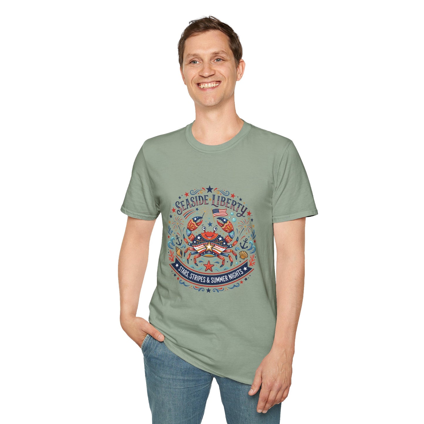 Seaside Liberty Crab T-Shirt — 4th of July Patriotic Summer Beach Tee