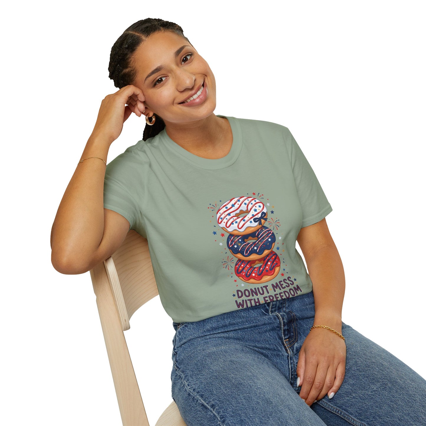 Donut Mess With Freedom T-Shirt — Patriotic Donut Stack 4th of July Tee