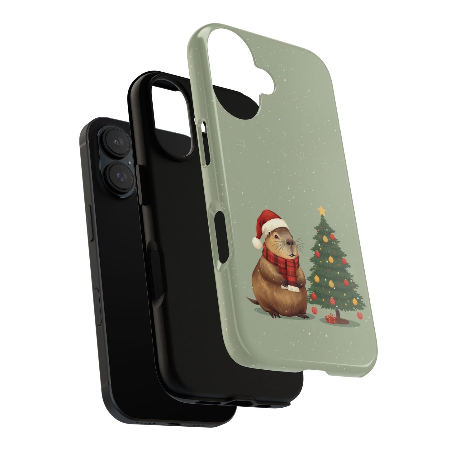 Christmas Phone Case with Capybara Design, Dual Layer Protective Case for Iphone 17, 16, 15, 14, 13 & Samsung