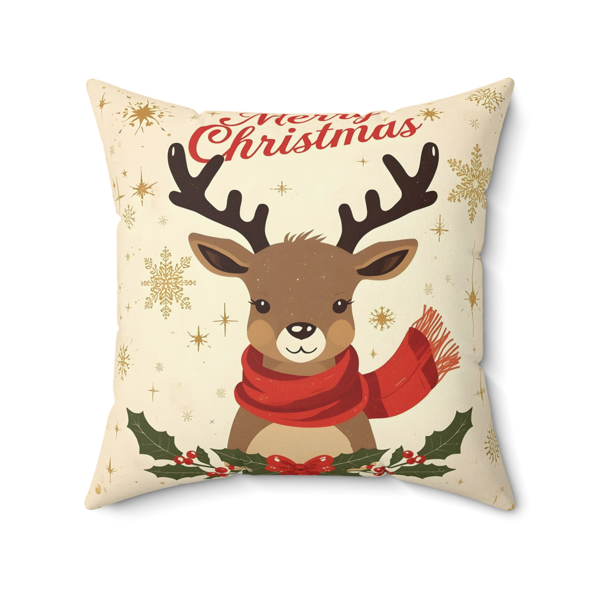 Christmas Reindeer Decorative Pillow - Cute Holiday Throw Cushion with 'Merry Christmas' Design