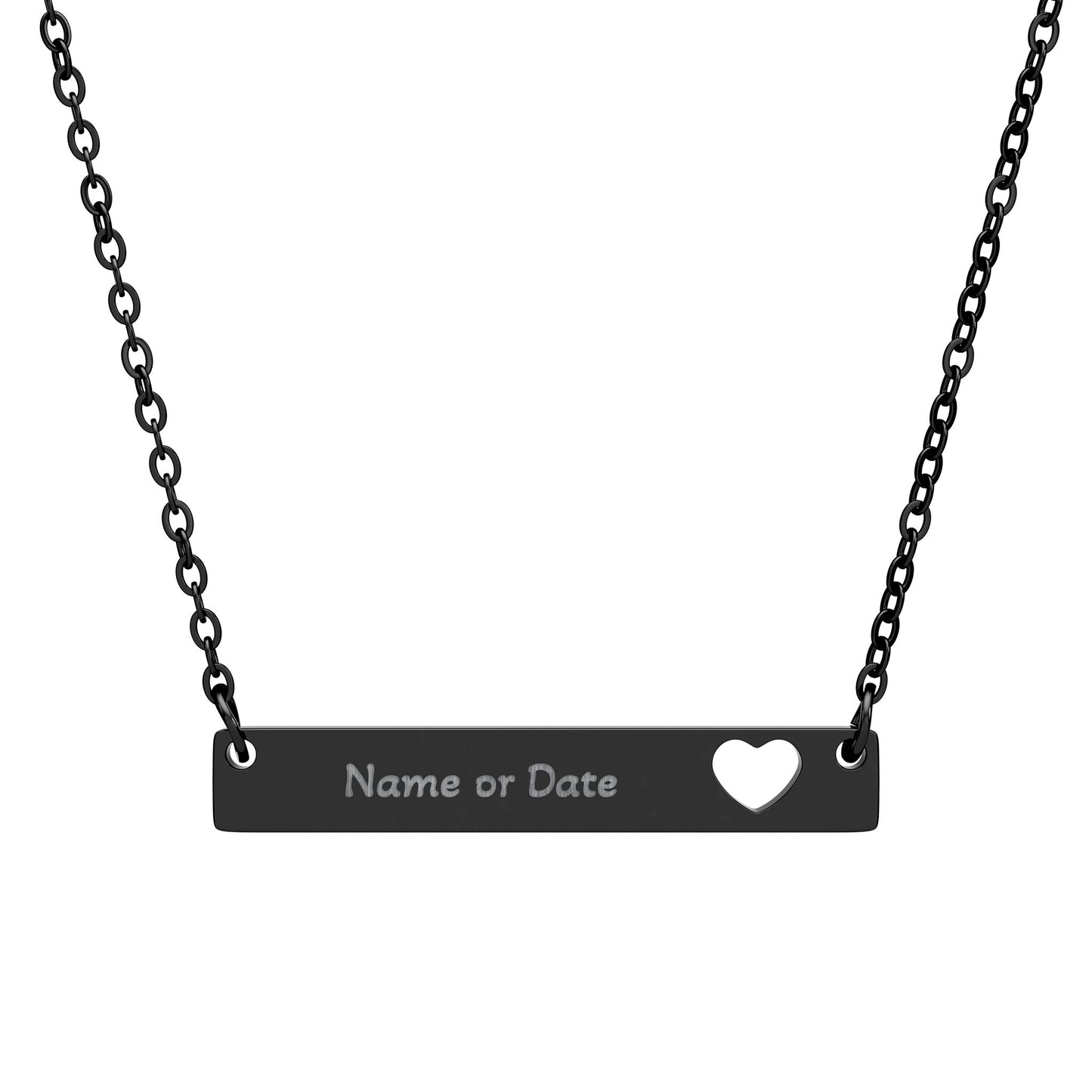 Engravable Cutout Heart Bar Necklace — Personalized Name or Date Pendant, Gift For Valentines Day | Mothers Day