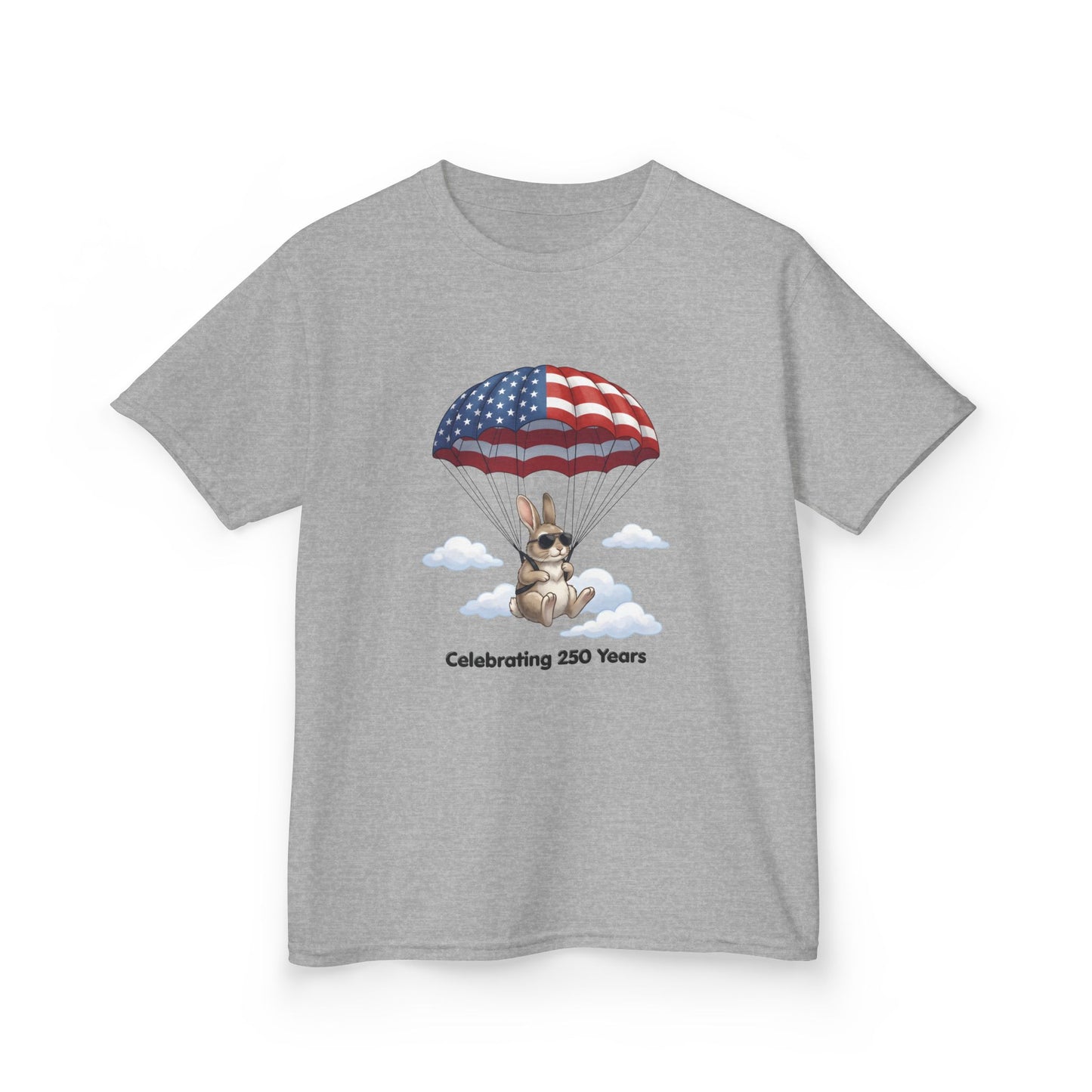 Kids Tee — Bunny with Parachute “Celebrating 250 Years”