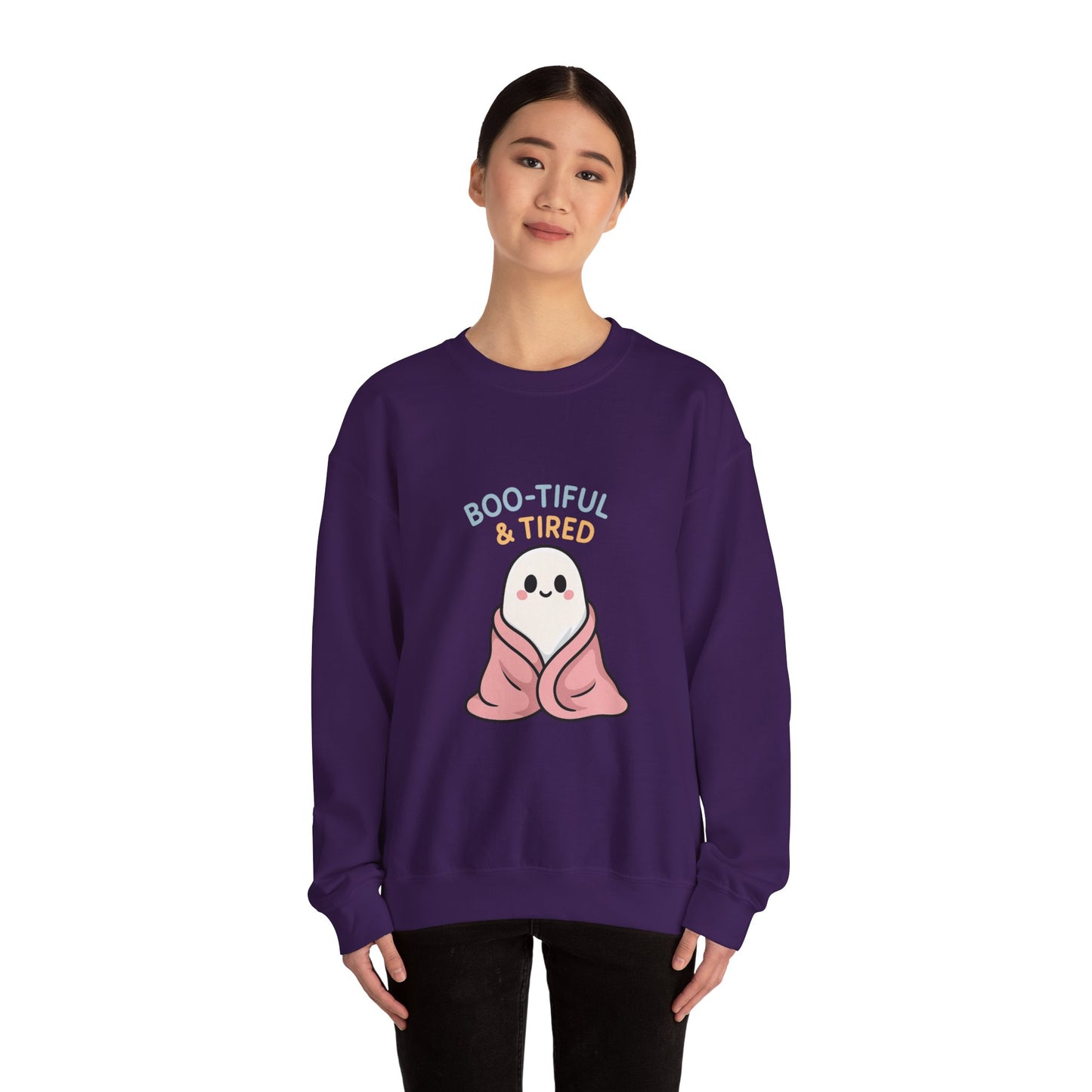 Boo-tiful & Tired Sweatshirt, Halloween-Themed Design