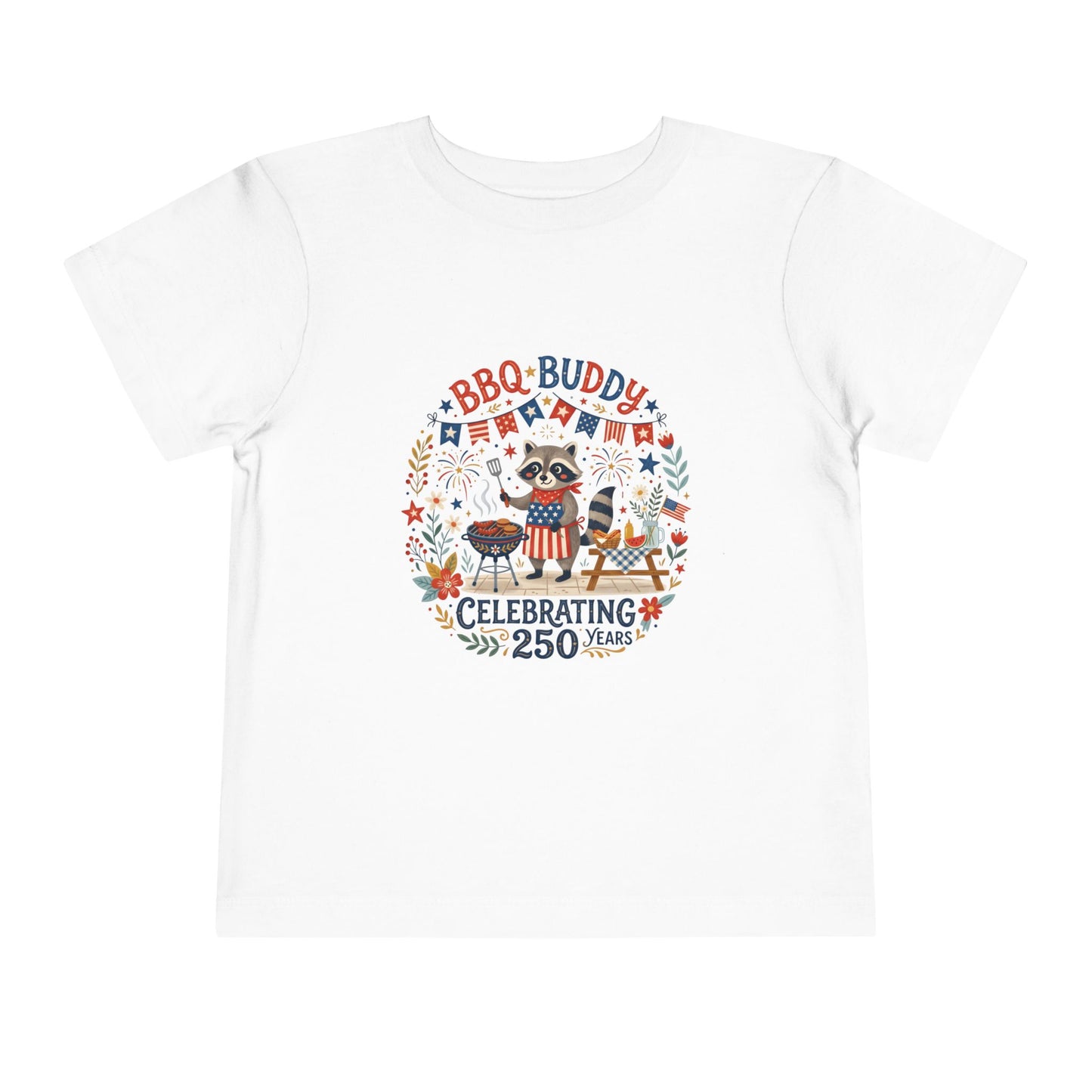 BBQ Buddy Toddler Tee - Celebrating 250 Years Patriotic Shirt for Kids, 4th of July Tee