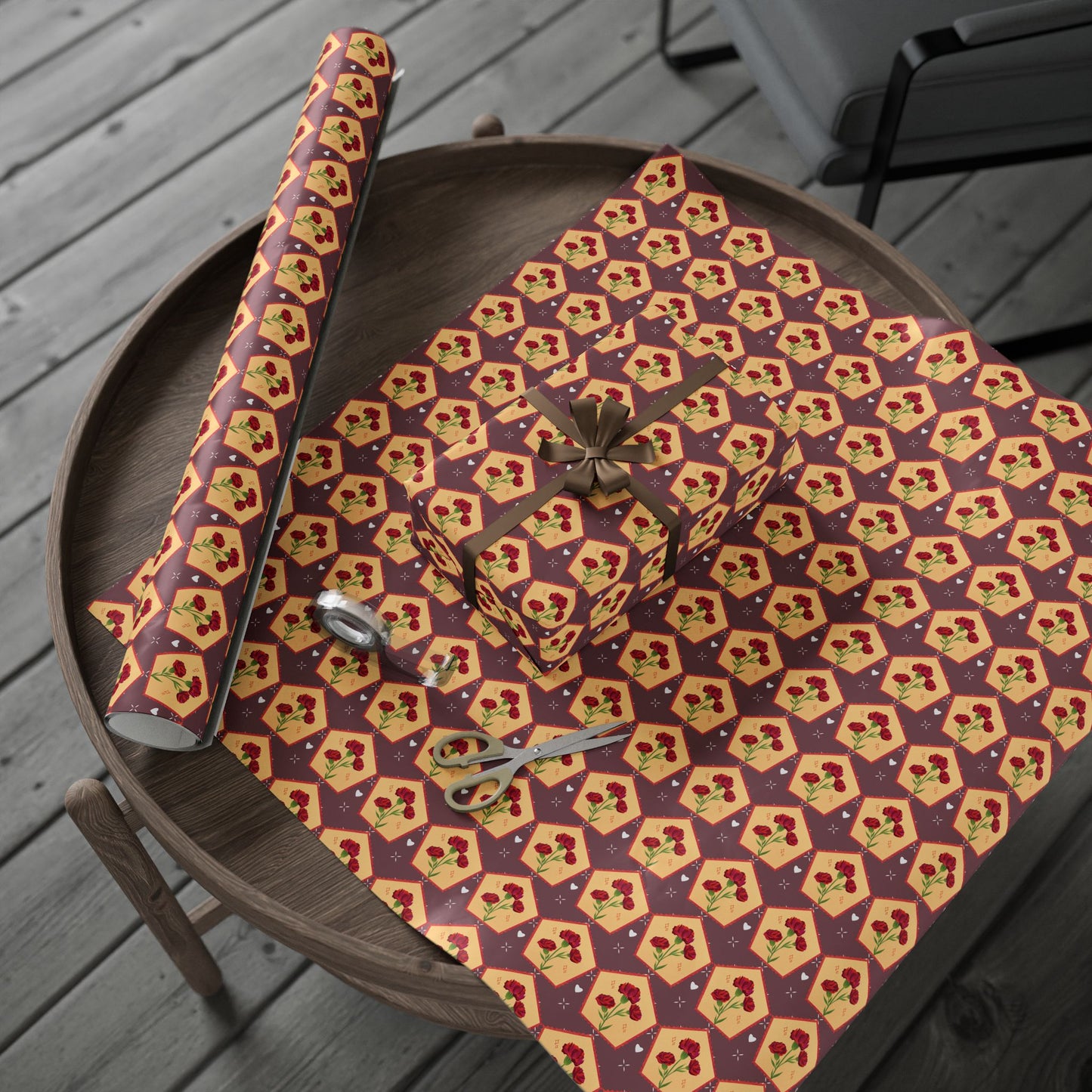 Floral Wrapping Paper Roll — Vintage Red Tulip Gift Wrap Paper for Valentine's Day, Birthdays