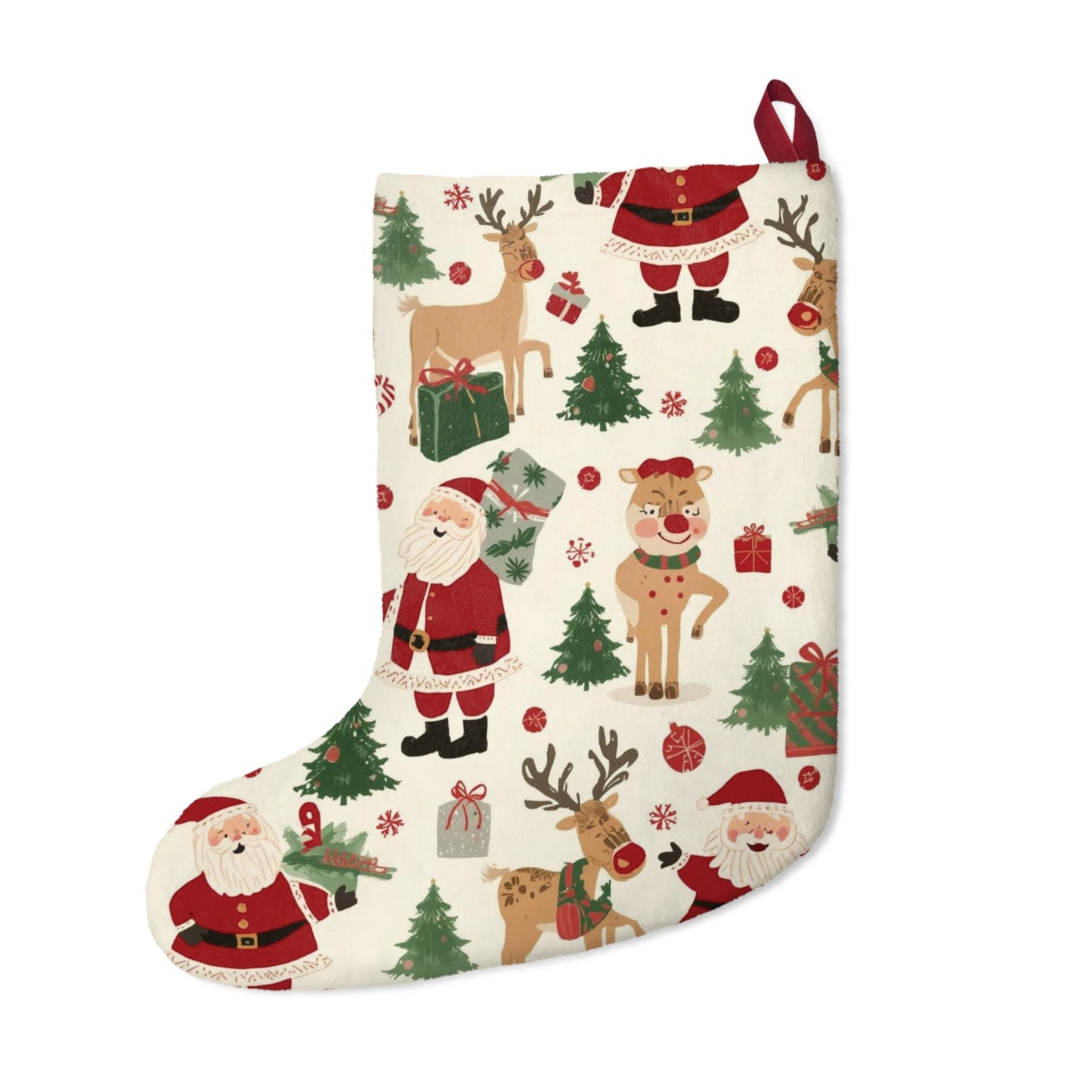 Festive Christmas Stockings, Holiday Decor, Santa and Reindeer Wall Hanging