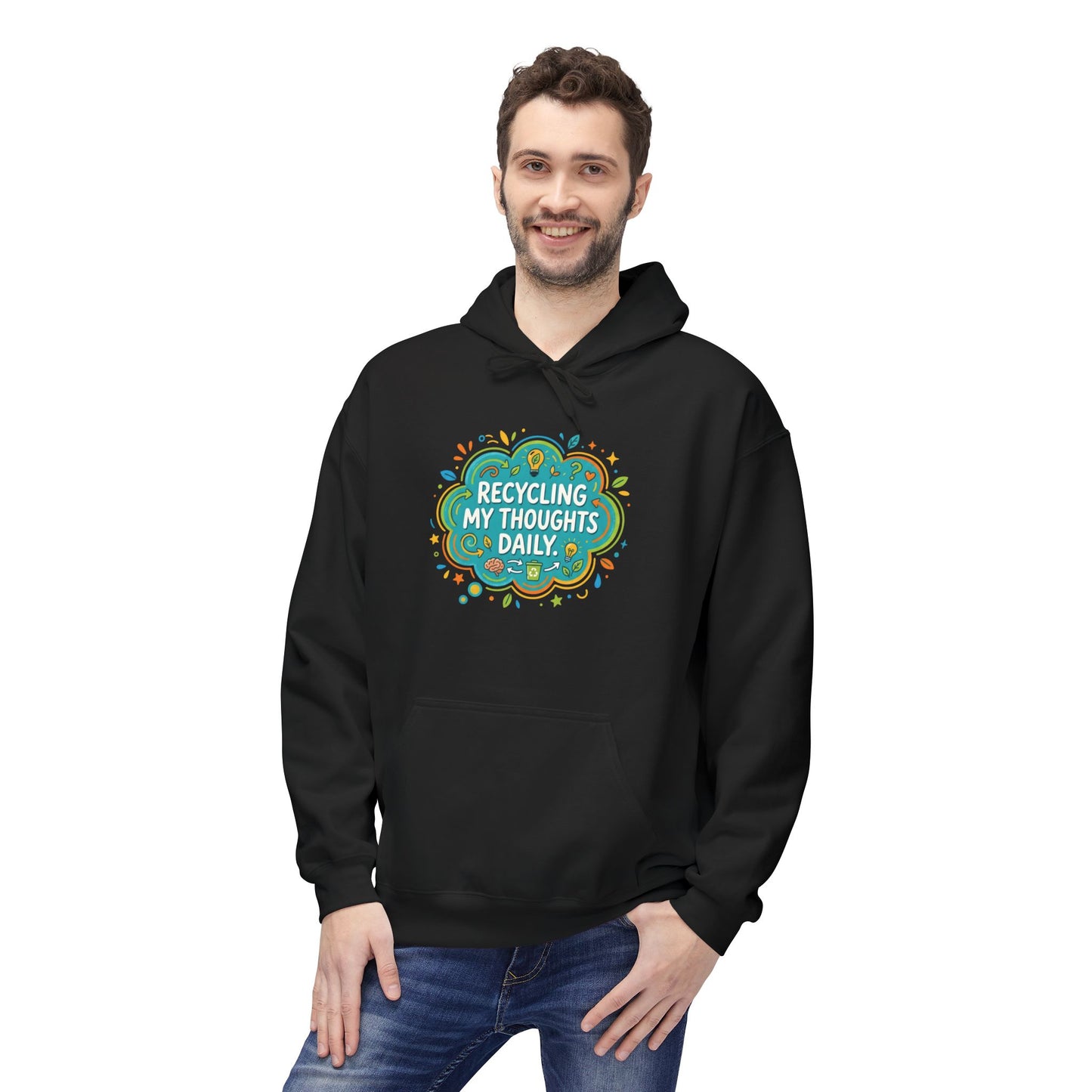 Unisex Hoodie — "Recycling My Thoughts" Eco-Friendly Graphic Pullover, Funny Mental Health Sweatshirt, Earth Day Gift