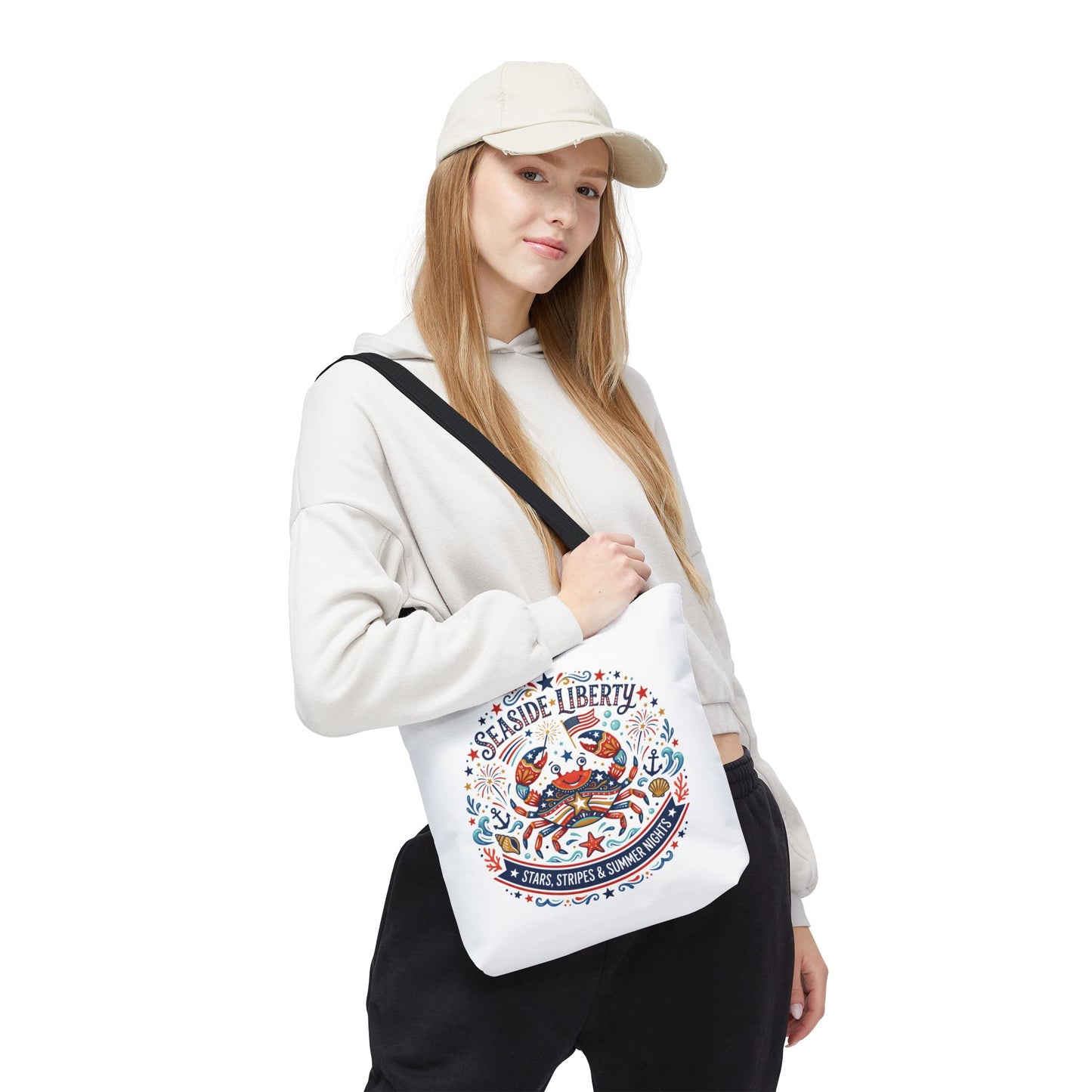 Seaside Liberty Tote Bag — 4th of July, Patriotic Bag "Stars, Stripes & Summer Nights"