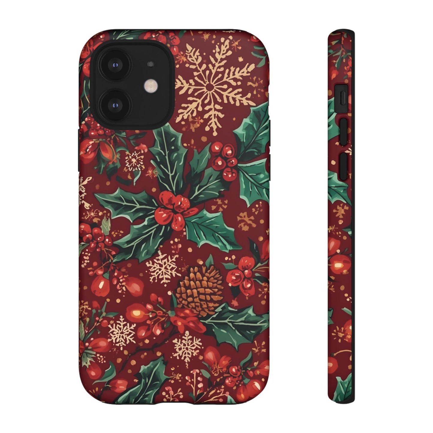 Christmas Floral Phone Case, Dual Layer Case for Iphone 17, 16, 15, 14, 13, 12, 11 & Samsung