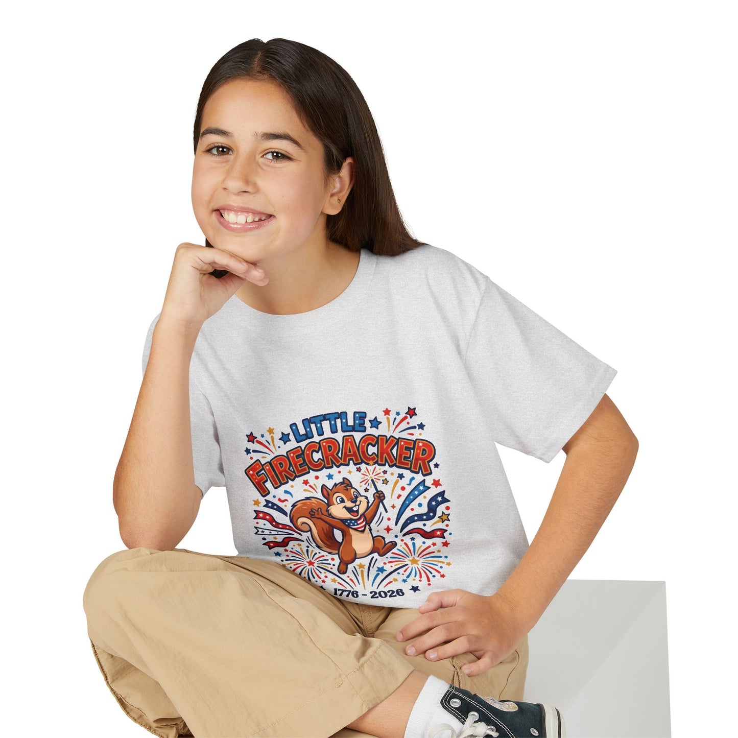 Kids "Little Firecracker" T-Shirt — Patriotic Fireworks Squirrel Tee, 4th of July Gift