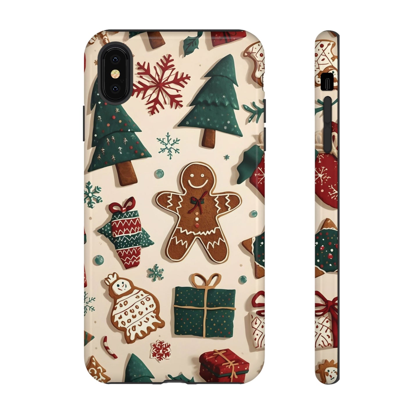 Christmas Phone Case with Gingerbread and Christmas Tree Design, Dual Layer Case for Iphone 17, 16, 15, 14, 13, 12, 11 & Samsung