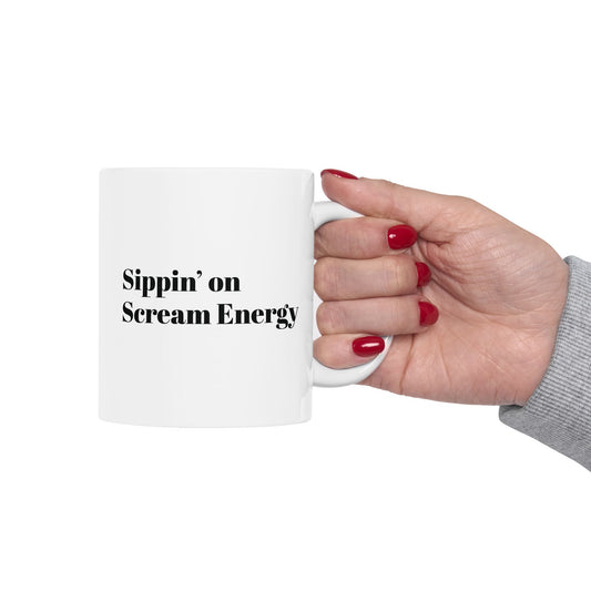 Sippin on Scream Energy-Ceramic Coffee Mug, Halloween Gift