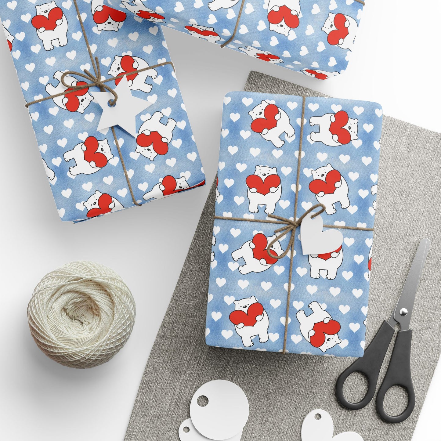 Valentine's Day Wrapping Paper — Cute Polar Bear Holding Heart Pattern (Valentine’s/Gift Wrap)