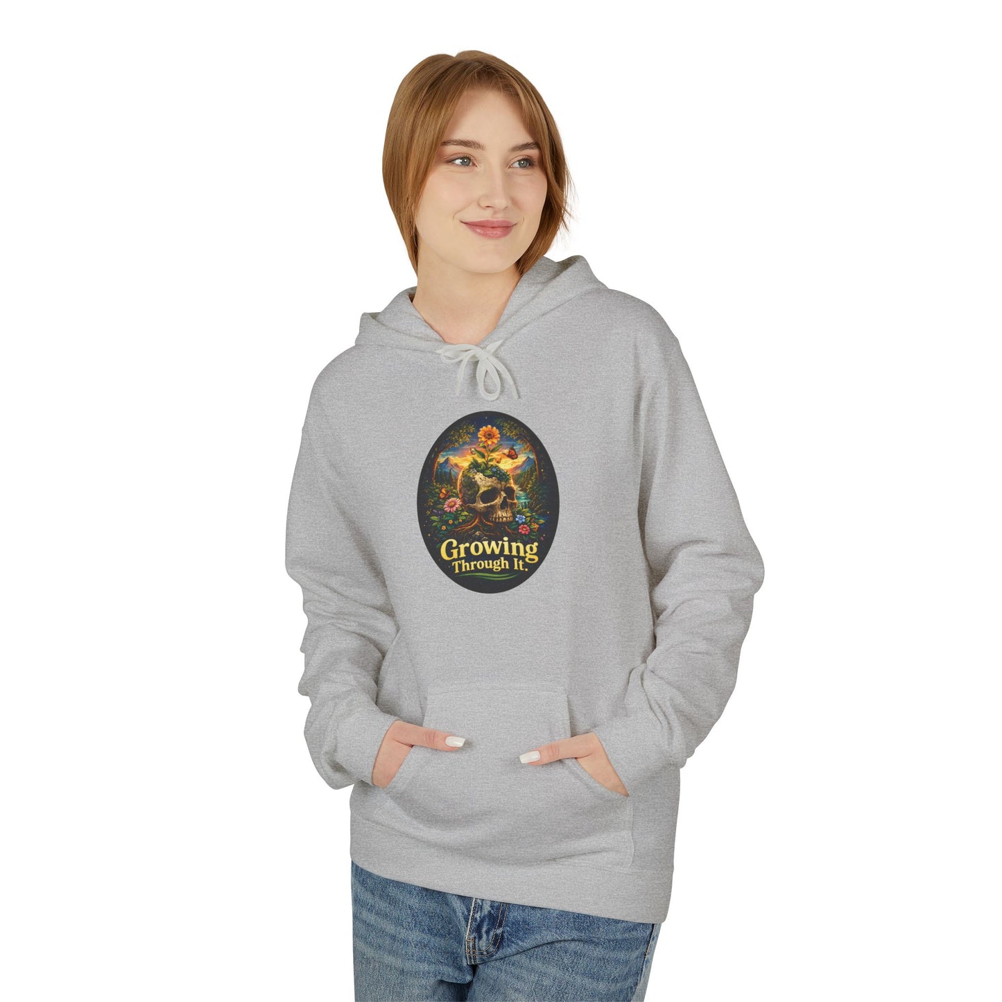 Growing Through It Hoodie – Earth Day Nature Skull Sweatshirt | Mental Growth & Healing Hoodie | Botanical Aesthetic Unisex Hoodie