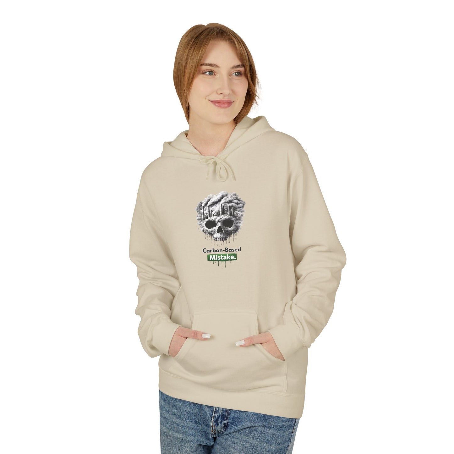 Unisex Hoodie — “Carbon-Based Mistake” Graphic Pullover, Gift for Earth Day, Sarcastic Hoodie