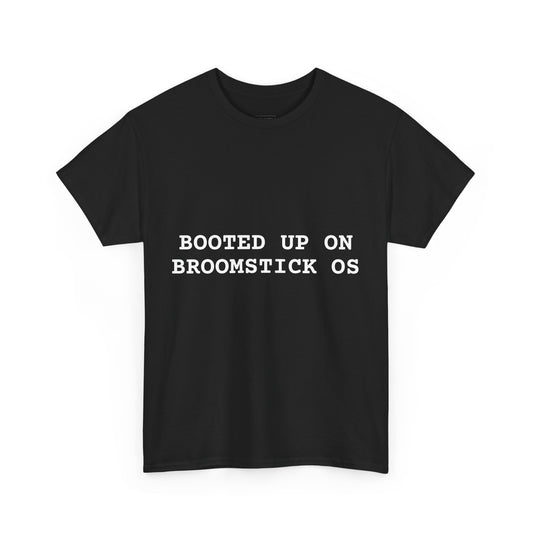 Broomstick OS Tee, Funny Graphic Tee for Tech Lovers, Unisex Cotton T-Shirt