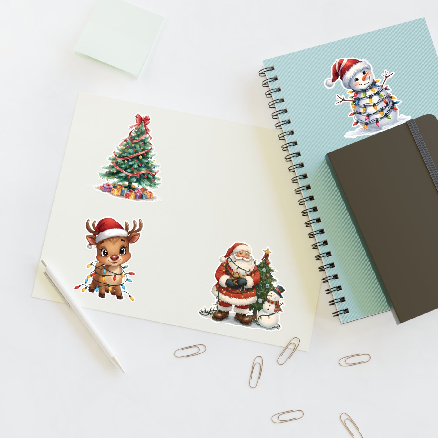 Christmas Sticker Sheet — Santa, Reindeer, Snowman & Tree Holiday Stickers