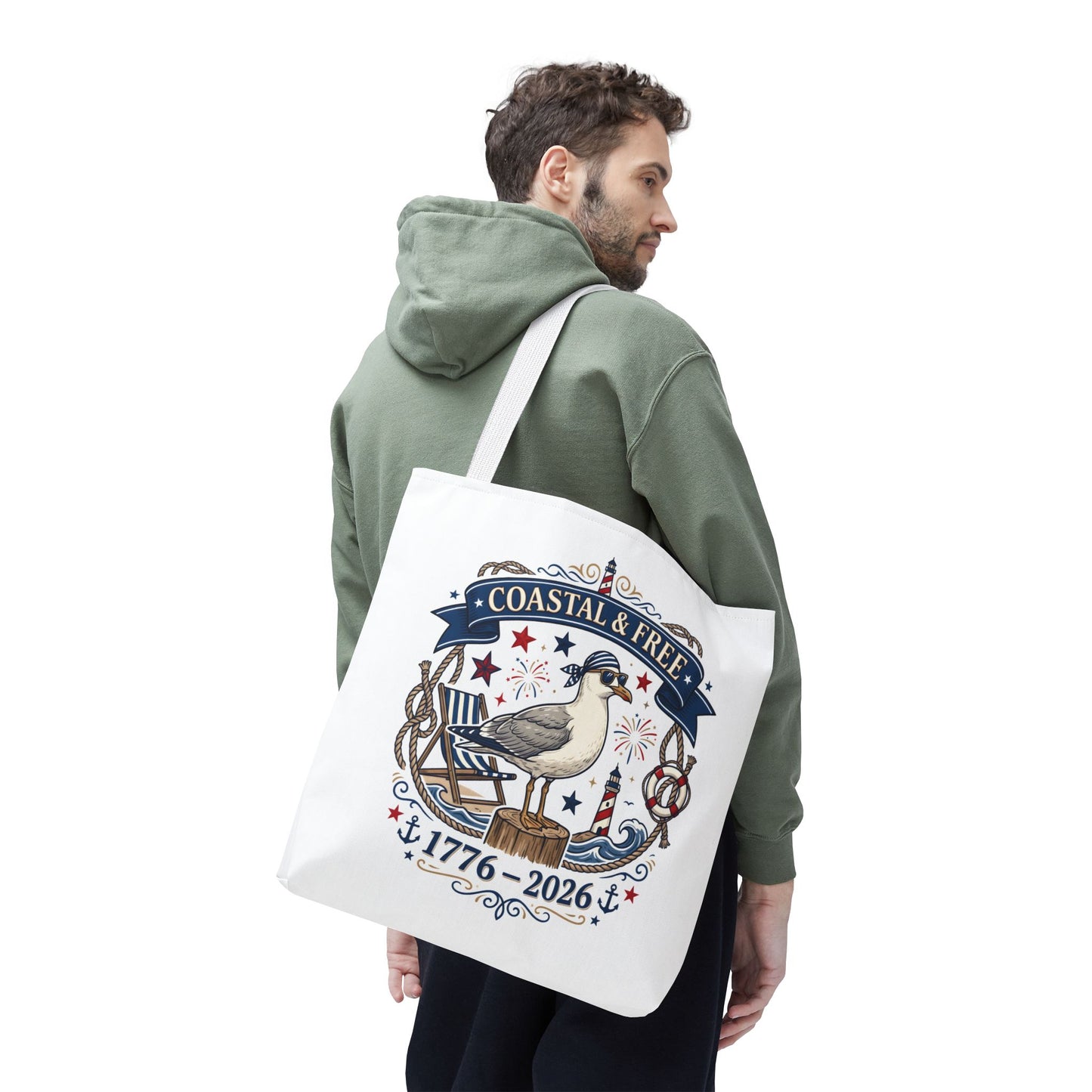 Coastal & Free Seagull Tote Bag — Patriotic 4th of July Beach Tote