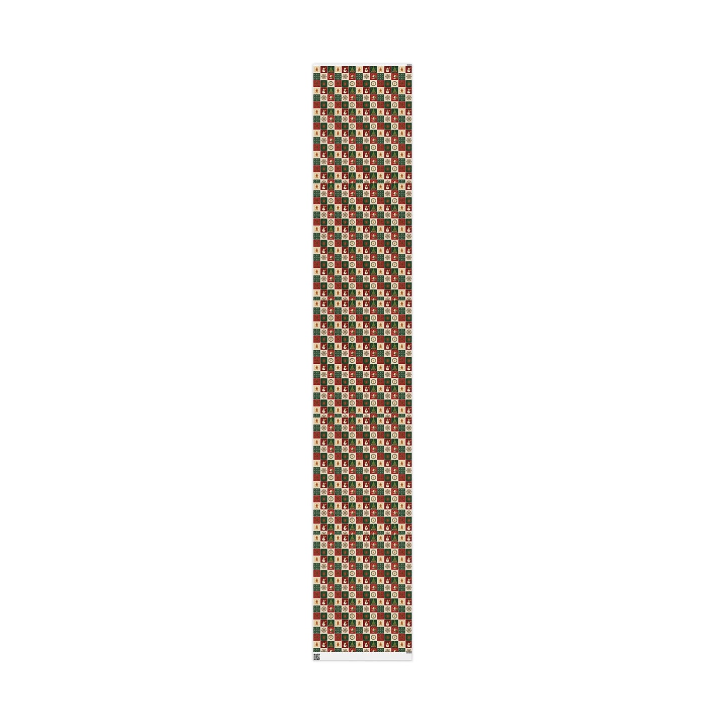 Christmas Patchwork Wrapping Paper Roll — Holiday Gift Wrap with Gingerbread, Snowman & Reindeer