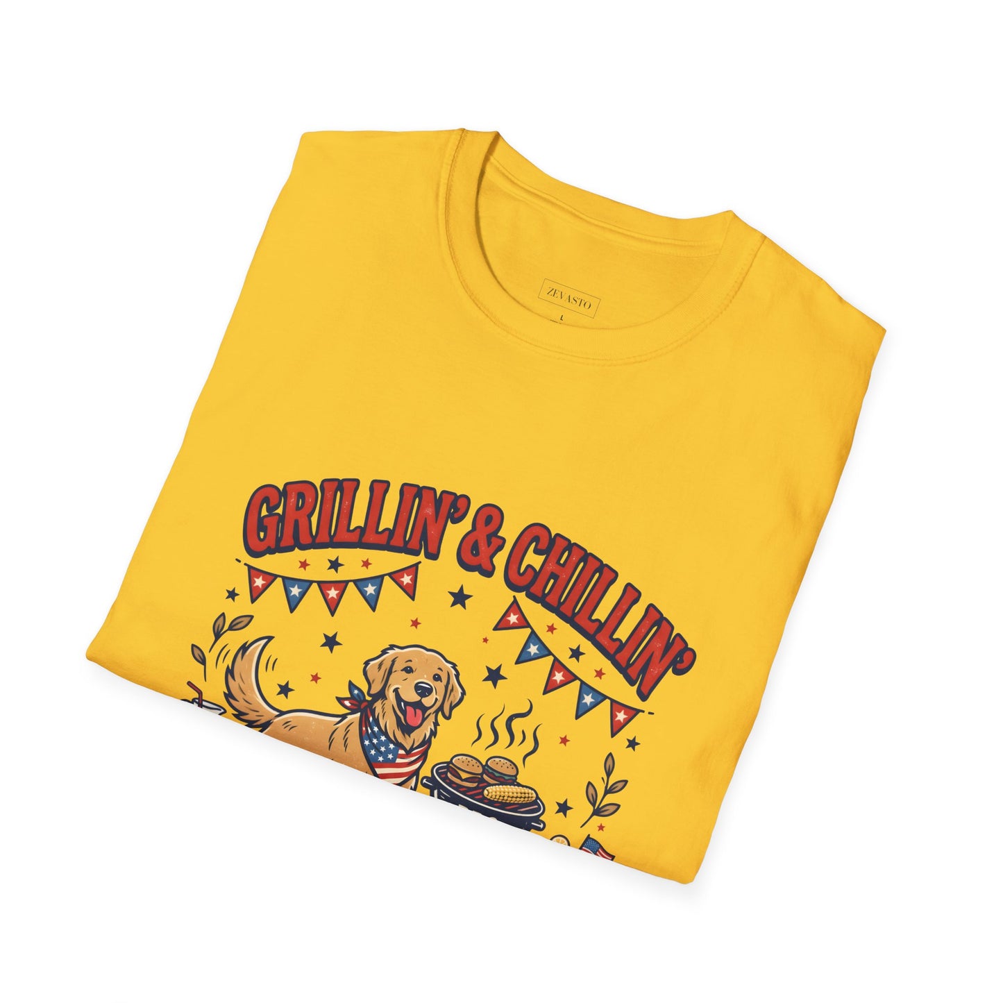 Grillin' & Chillin' BBQ Dog T-Shirt — 1776-2026 Patriotic Summer Tee, 4th of July Shirt, Independence Day Tee