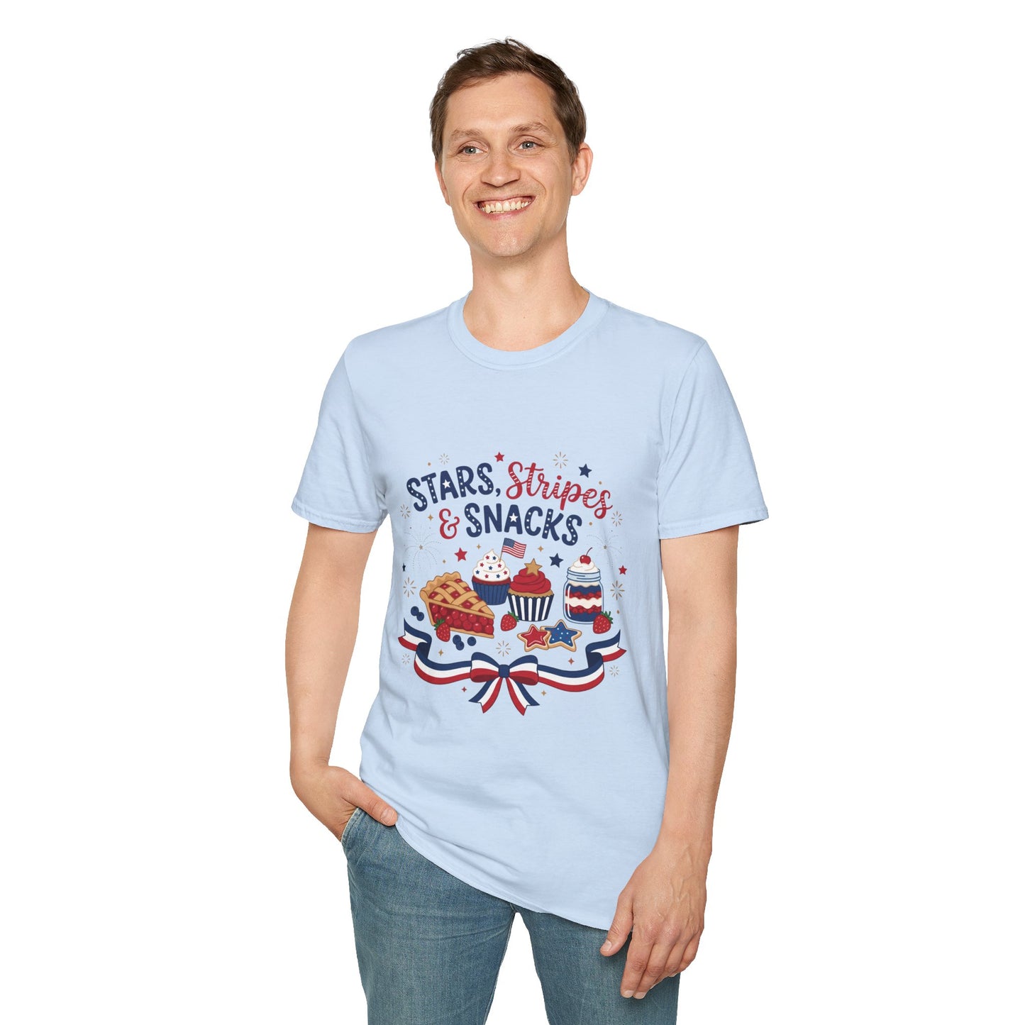 Stars, Stripes & Snacks T-Shirt — 4th of July Patriotic Dessert Tee