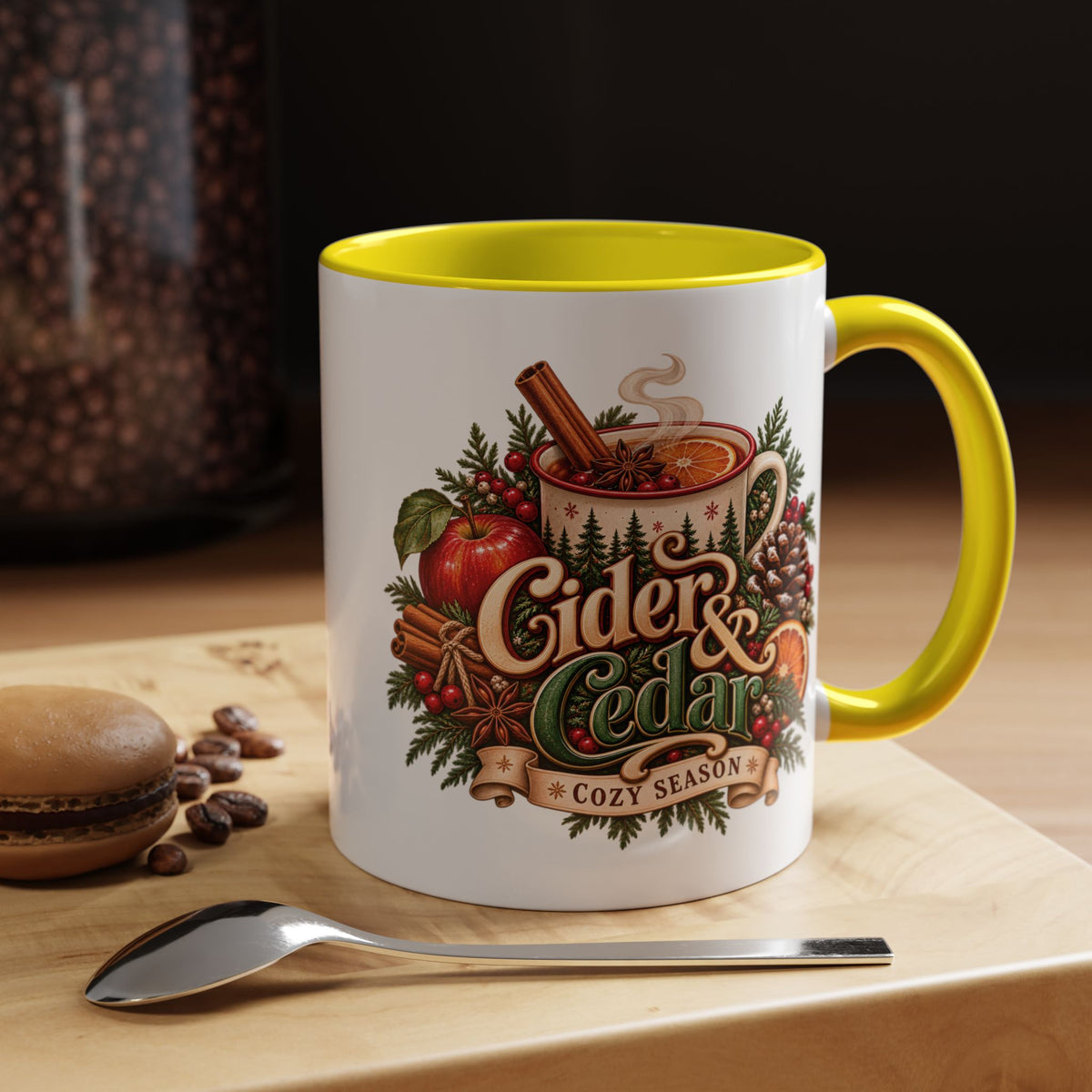 Cider & Cedar Accent Coffee Mug — Cozy Fall Hot Drink Gift (11 oz)