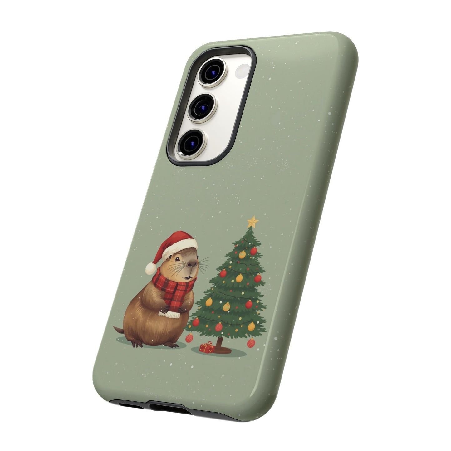 Christmas Phone Case with Capybara Design, Dual Layer Protective Case for Iphone 17, 16, 15, 14, 13 & Samsung