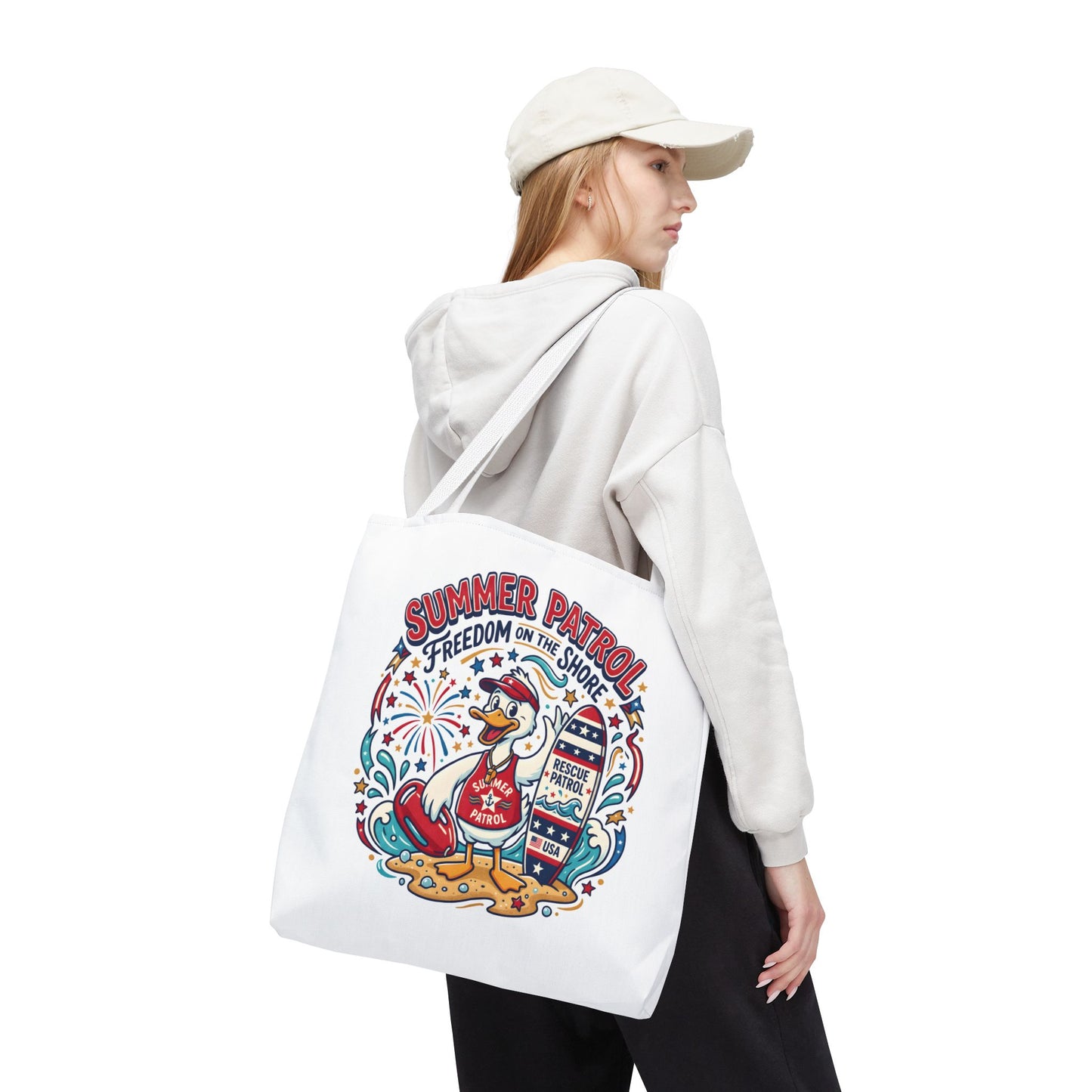 Summer Patrol Beach Tote Bag – 'Freedom on the Shore' Patriotic Design, 4th of July Gift