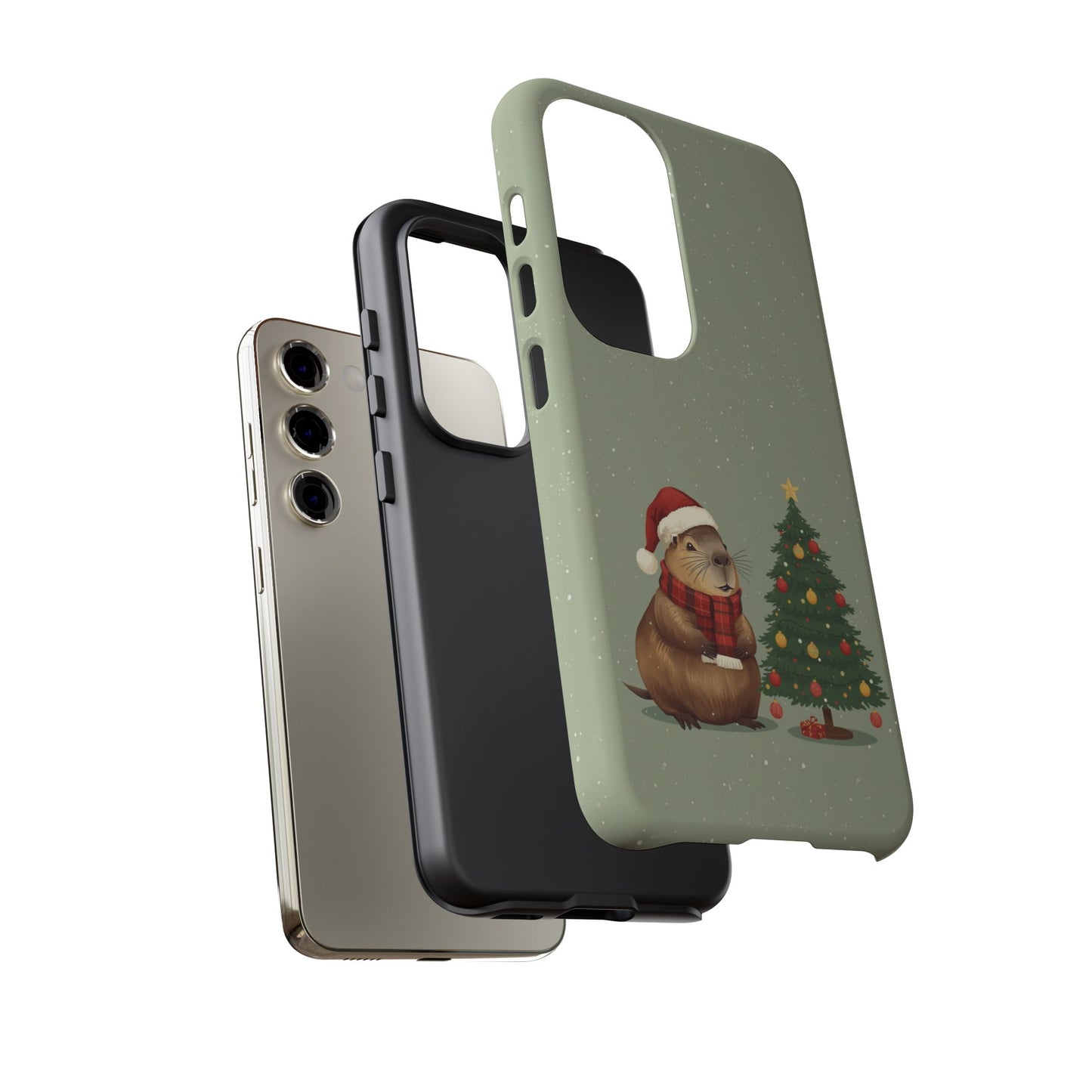 Christmas Phone Case with Capybara Design, Dual Layer Protective Case for Iphone 17, 16, 15, 14, 13 & Samsung