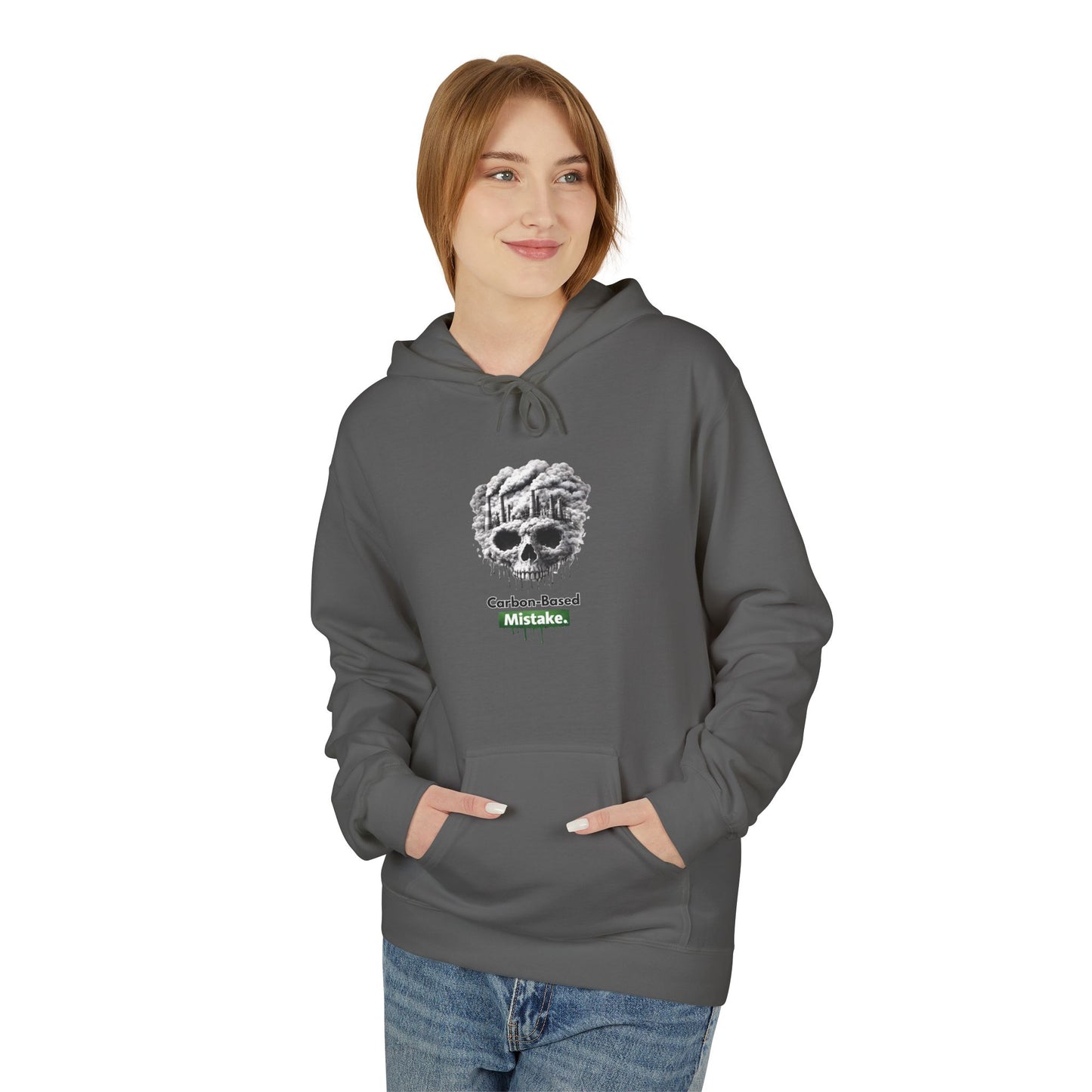 Unisex Hoodie — “Carbon-Based Mistake” Graphic Pullover, Gift for Earth Day, Sarcastic Hoodie