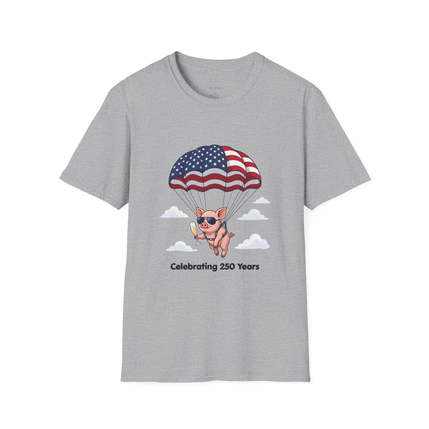 Patriotic Parachuting Piglet T-shirt - “Celebrating 250 Years”